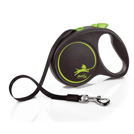FLEXI BLACK DESIGN ЛЕНТА L - автоматичен повод за куче, черен+зелено, 5 м/50 кг -  - Zoolink