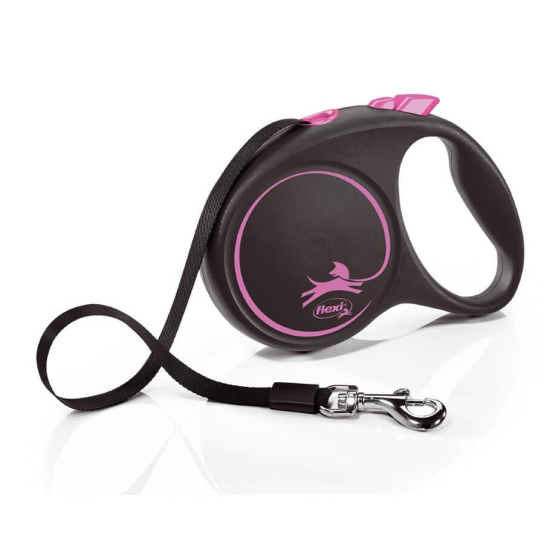 FLEXI BLACK DESIGN ЛЕНТА L - автоматичен повод за куче, черен+розово, 5 м/50 кг -  - Zoolink
