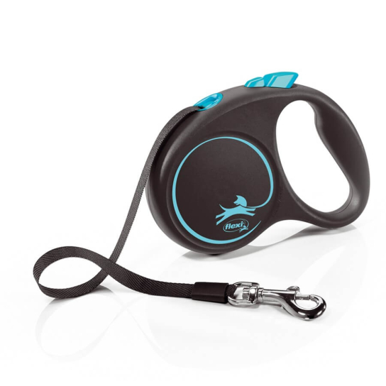 FLEXI BLACK DESIGN ЛЕНТА S - автоматичен повод за куче, черен+синьо, 5 м/15 кг -  - Zoolink