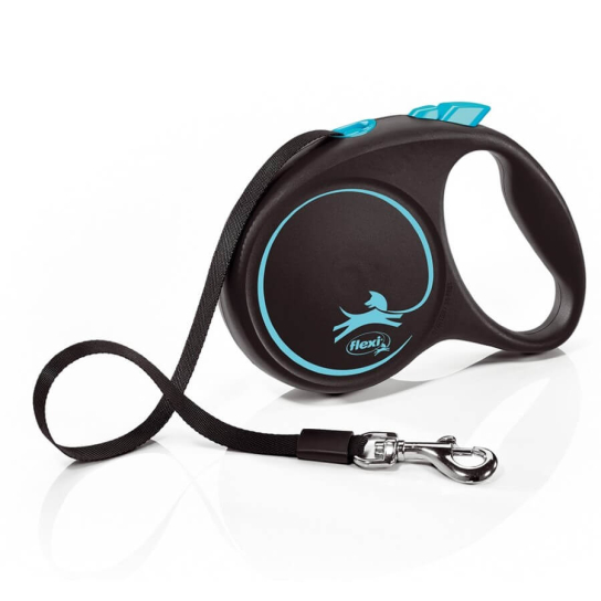 FLEXI BLACK DESIGN ЛЕНТА M - автоматичен повод за куче, черен+синьо, 5 м/25 кг -  - Zoolink