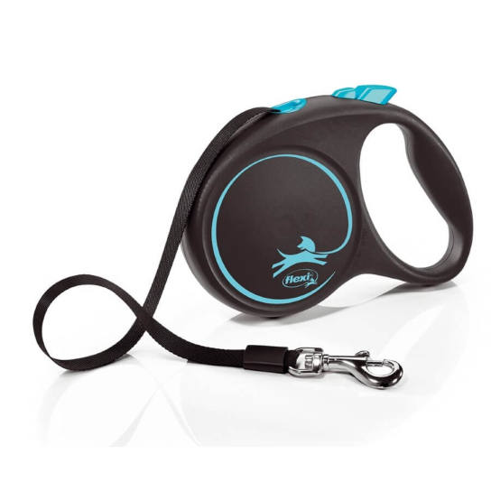 FLEXI BLACK DESIGN ЛЕНТА L - автоматичен повод за куче, черен+синьо, 5 м/50 кг -  - Zoolink