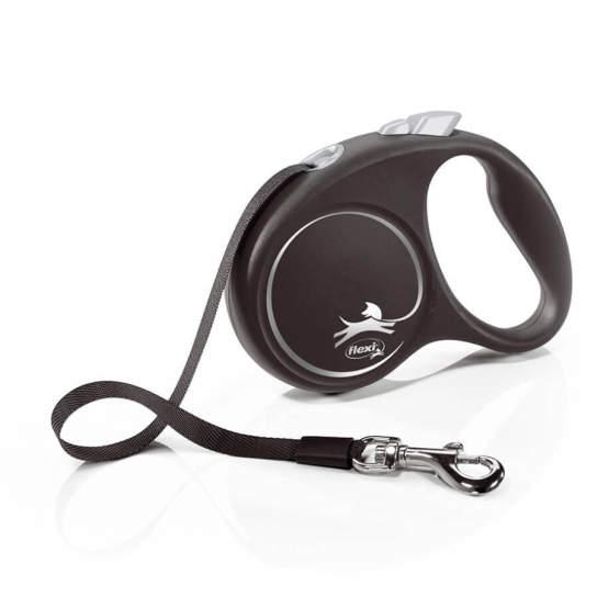 FLEXI BLACK DESIGN ЛЕНТА S - автоматичен повод за куче, черен+сребро, 5 м/15 кг -  - Zoolink