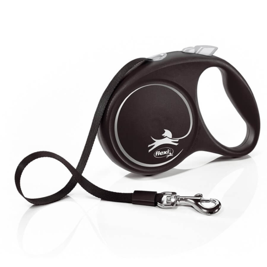 FLEXI BLACK DESIGN ЛЕНТА M - автоматичен повод за куче, черен+сребро, 5 м/25 кг -  - Zoolink