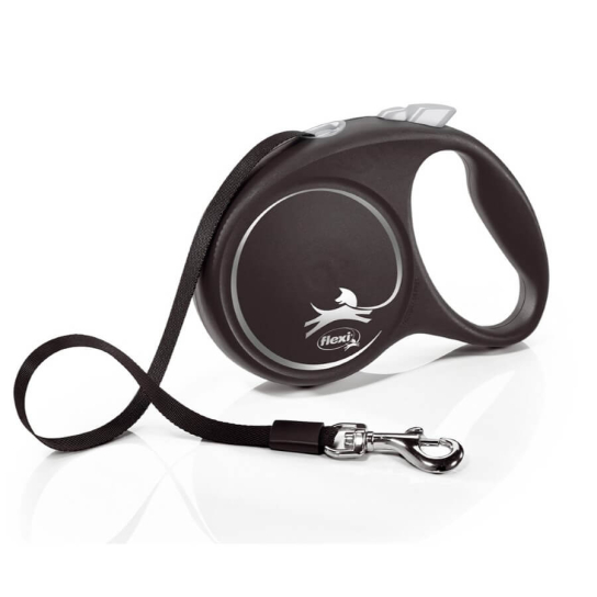 FLEXI BLACK DESIGN ЛЕНТА L - автоматичен повод за куче, черен+сребро, 5 м/50 кг -  - Zoolink