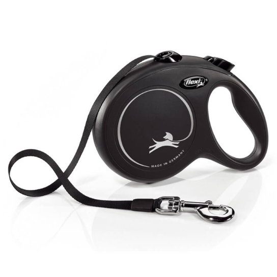 FLEXI CLASSIC ЛЕНТА L - автоматичен повод за куче, черен, 5 м/50 кг -  - Zoolink