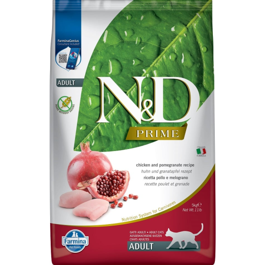 N&D PRIME CAT ADULT CHICKEN & POMEGRANATE - за котки над 1 г., с пиле и нар, 5кг -  - Zoolink