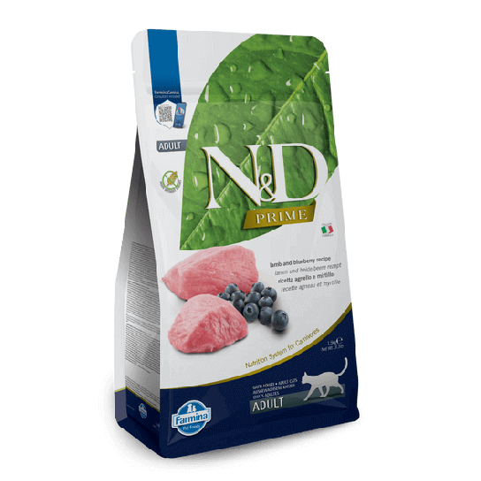 N&D PRIME CAT ADULT LAMB & BLUEBERRY - за котки над 1 г., с агне и боровинки, 300г -  - Zoolink