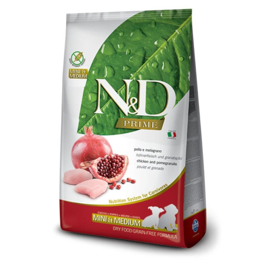 N&D GF PRIME DOG PUPPY MINI/MED CHICKEN & POMEGR. подрастващо куче, дребни/средни, пиле и нар 800г -  - Zoolink