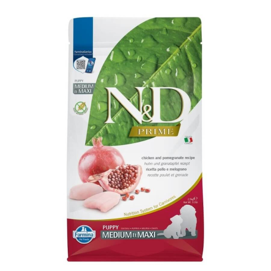 N&D PRIME PUPPY MED&MAXI - за подрастващи кучета от средни/едри породи, с Пиле и нар, 2.5кг -  - Zoolink