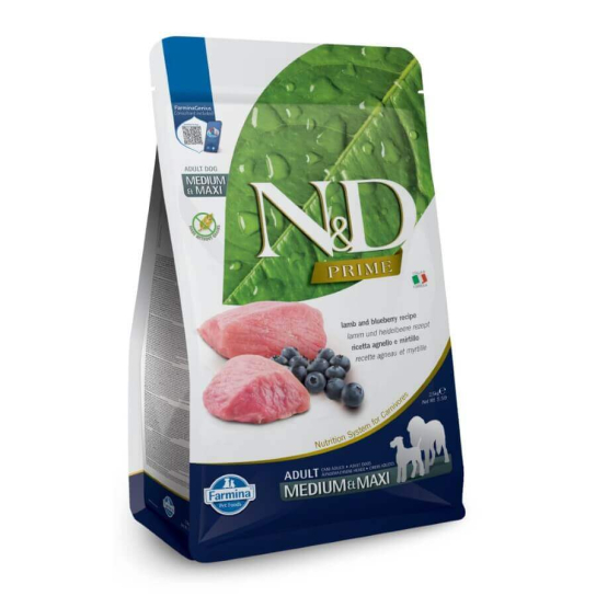 N&D GF PRIME DOG ADULT MED/MAXI LAMB&BLUEBERRY за куче над 1г., средни/едри, агне и боровинки, 12кг -  - Zoolink