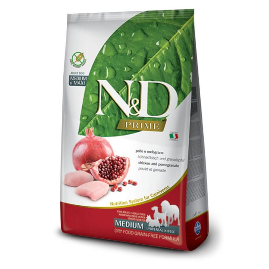 N&D GF PRIME DOG ADULT MEDIUM/MAXI CHICKEN&POMEGR. -кучета над 1г., средни/едри, пиле и нар, 12кг -  - Zoolink