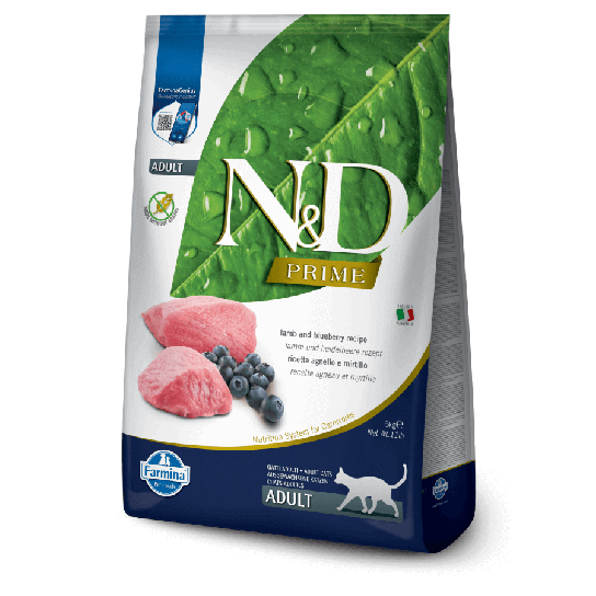 N&D PRIME CAT ADULT LAMB & BLUEBERRY -  за котки над 1 г., с агне и боровинки, 5кг -  - Zoolink