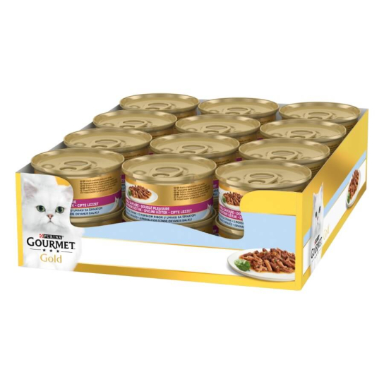 24бр.Purina Gourmet Gold за котки в зряла възраст, Двойно удоволствие, Океанска Риба и Спанак, 85g -  - Zoolink