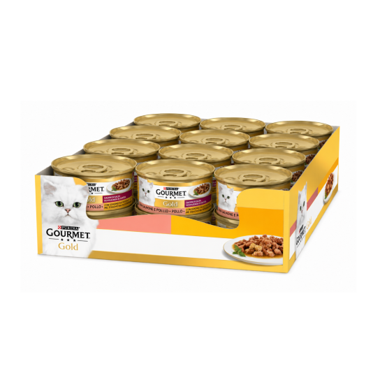 24бр.Purina Gourmet Gold за котки в зряла възраст, Хапки в сос, Пиле и Сьомга, Мокра храна, 85g -  - Zoolink