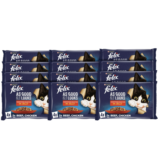 12бр. Purina Felix Sensations за котки в зряла възраст, Вкусове от фермата в желе, 4х85g -  - Zoolink