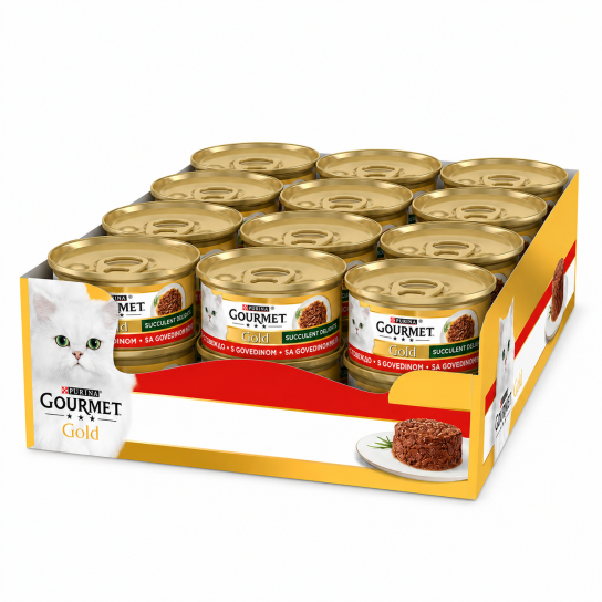 24бр. Purina Gourmet Gold - сочни изкушения за котки в зряла възраст, Говеждо, 85г -  - Zoolink