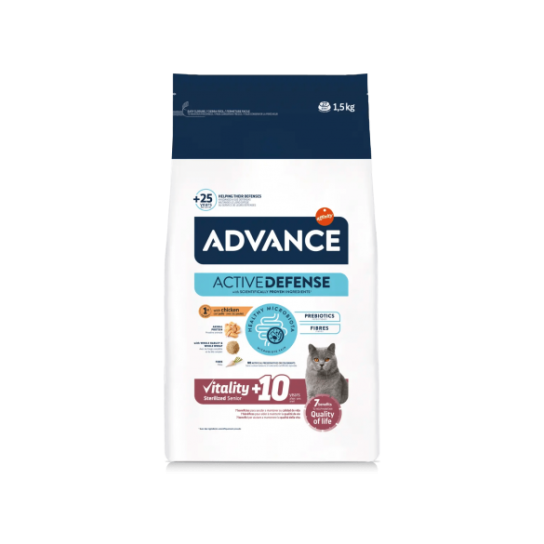 ADVANCE CAT SENIOR STERILIZED - за кастрирани възрастни котки над 10 год., Пиле и ечемик, 1.5кг -  - Zoolink