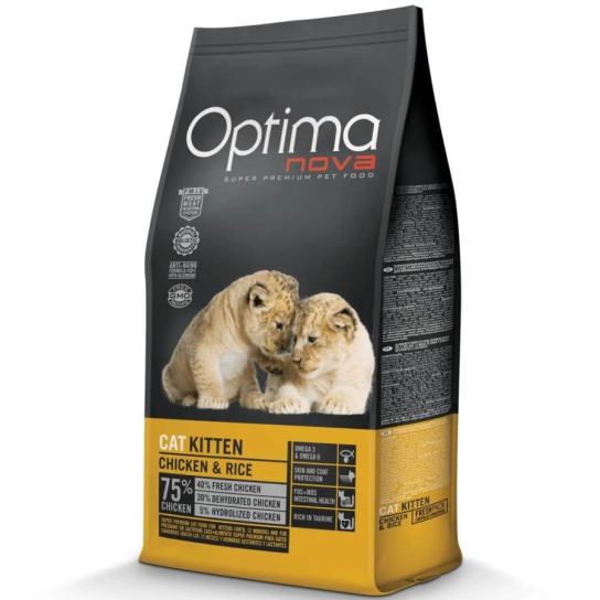 OPTIMA NOVA CAT KITTEN CHICKEN&RICE - за подрастващи котенца до 1г., Пиле и ориз, 8кг -  - Zoolink