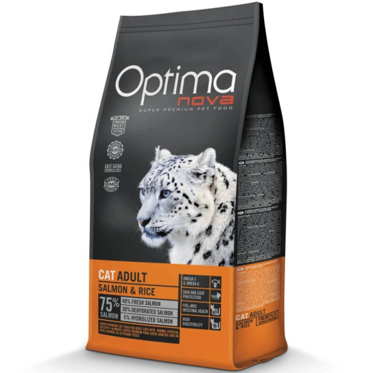 OPTIMA NOVA CAT ADULT SALMON&RICE - за пораснали котки, Сьомга и Ориз, 8кг -  - Zoolink