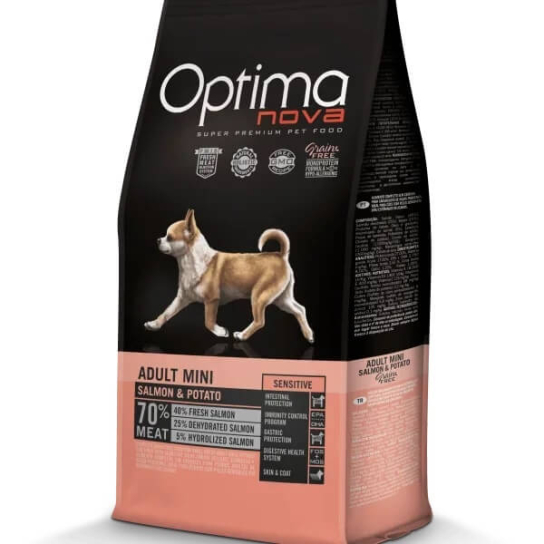 OPTIMA NOVA DOG ADULT MINI SENSITIVE SALMON&POTATO-пораснало куче, малки породи, Сьомга картоф, 800г -  - Zoolink