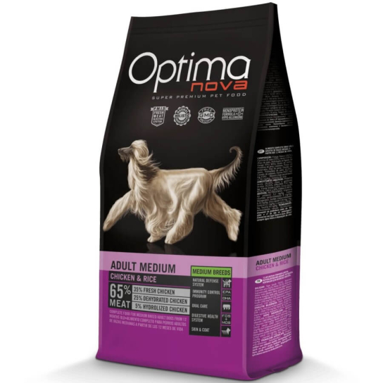 OPTIMA NOVA DOG ADULT MEDIUM CHICKEN&RICE - за пораснали кучета, средни породи, Пиле и ориз, 12кг -  - Zoolink