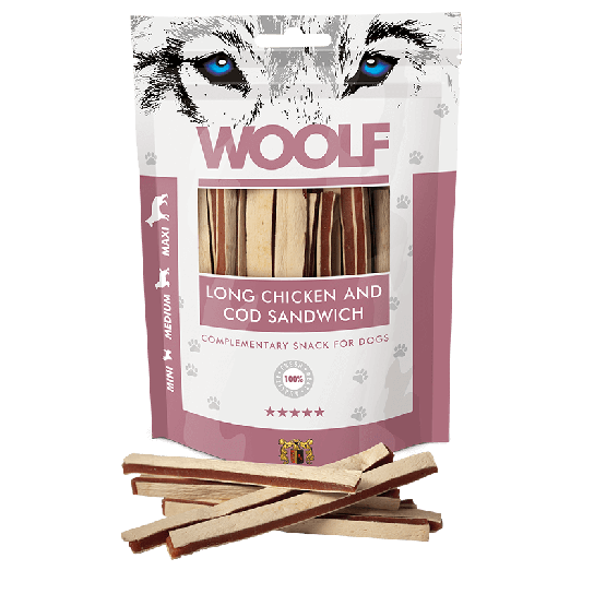 WOOLF лакомство за куче - сандвич ленти с пилешко и треска, 100г -  - Zoolink