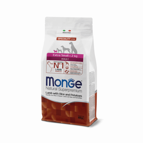 MONGE NS DOG ADULT EXTRA SMALL - за зрели кучета до 2кг, Агне, ориз и картофи, 800г -  - Zoolink
