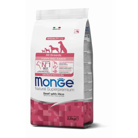 MONGE NS MONOPROTEIN PUPPY ALL BREEDS - за кученца до 1г., Телешко и ориз, 2.5кг -  - Zoolink