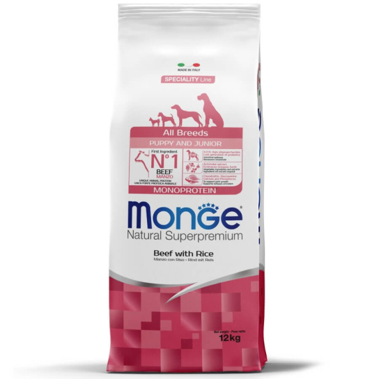 MONGE NS MONOPROTEIN PUPPY ALL BREEDS - за кученца до 1г., Телешко и ориз, 12кг -  - Zoolink