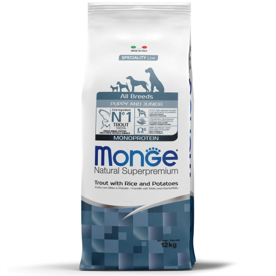MONGE NS MONOPROTEIN PUPPY ALL BREEDS - за кученца до 1г., Пъстърва, ориз и картофи, 12кг -  - Zoolink