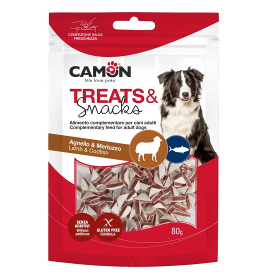 CAMON TREATS&SNACKS лакомство за куче - триъгълни хапки с агнешко и риба треска, 80 г -  - Zoolink