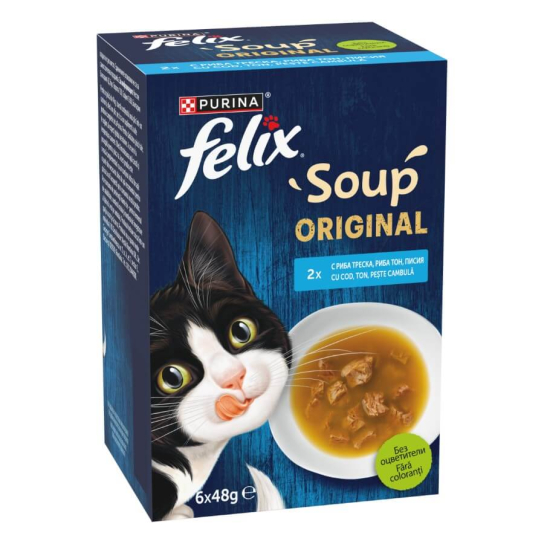 Purina FELIX SOUP - допълваща храна за котки, рибни супи: с Треска, с Тон, с Писия, мултипак 6x48г -  - Zoolink