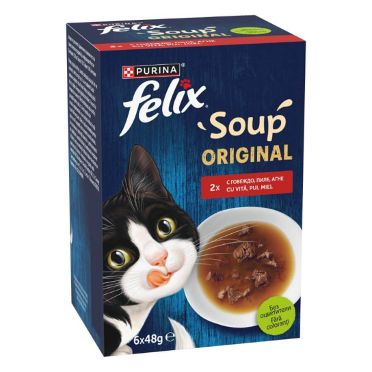 Purina FELIX SOUP - допълваща храна за котки, супи: с Говеждо, с Пиле, с Агне, мултипак 6х48г -  - Zoolink