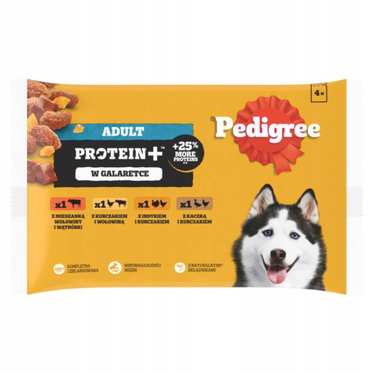 Pedigree Protein+ Пауч с повишено съдържание на протеин, 4 вкуса, в желе, 4x85г -  - Zoolink