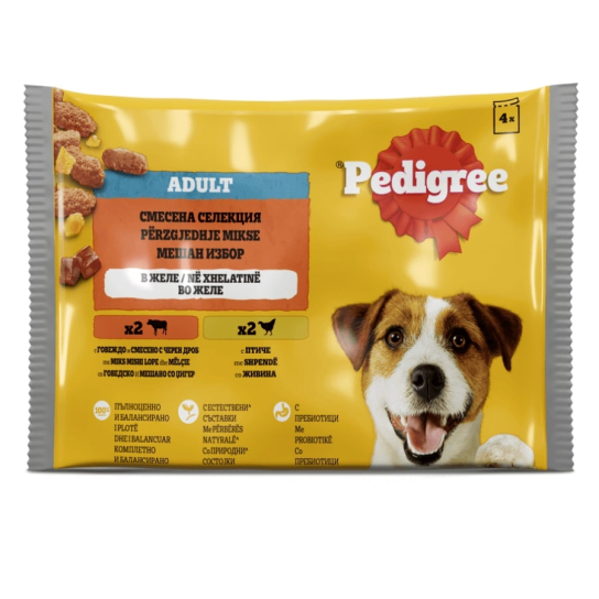 Pedigree Пауч Говеждо, Птиче и Дроб в желе 4х100г -  - Zoolink