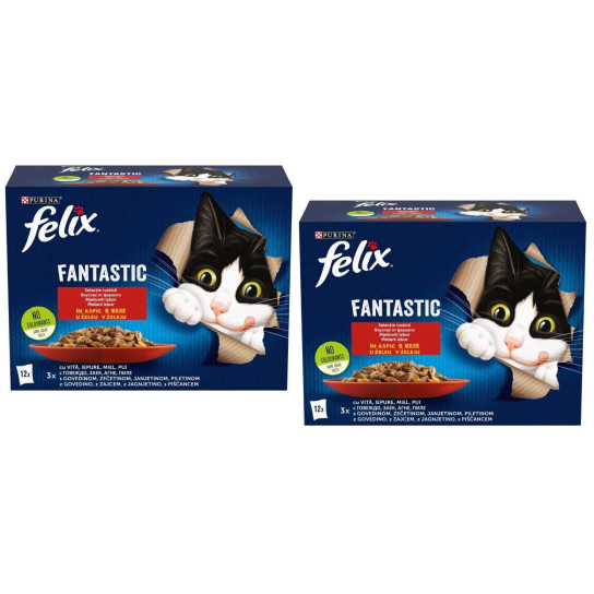 2 бр. Мултипак Felix Fantastic за котки в зряла възраст, Месно Mеню в желе, 12х85g -  - Zoolink