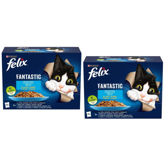2 бр. Мултипак Felix Fantastic за котки в зряла възраст, Рибно Mеню в желе, 12х85g -  - Zoolink