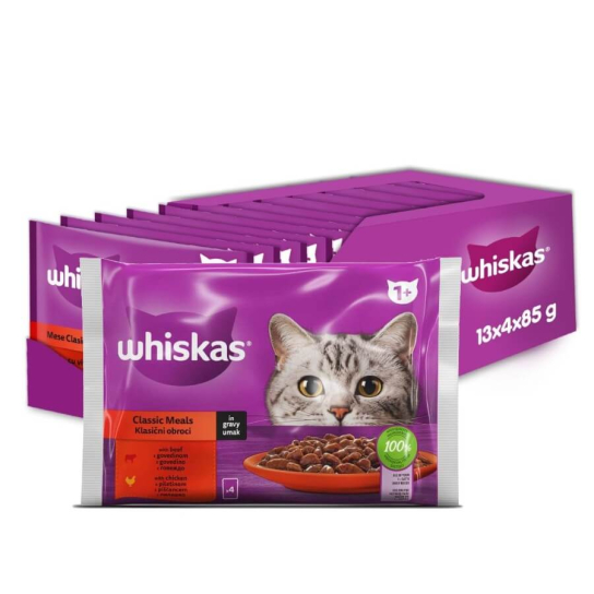 13бр. Whiskas Пауч Месни Ястия в сос грейви, 4x85г -  - Zoolink