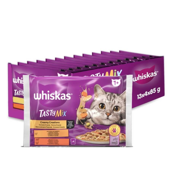 13бр. Whiskas Пауч Tasty Mix Кремообразни Ястия в сос грейви, 4x85г -  - Zoolink