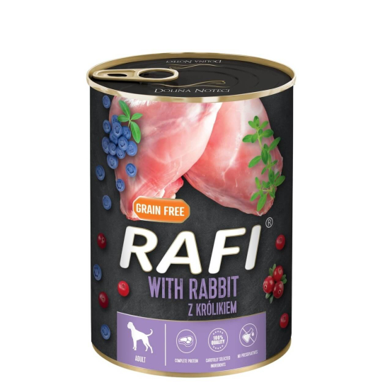 RAFI DOG RABBIT - за израснали кучета, със Заешко, плодове, консерва 400г -  - Zoolink