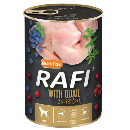 RAFI DOG QUAIL - за израснали кучета, с Пъдпъдък, плодове, консерва 800г -  - Zoolink