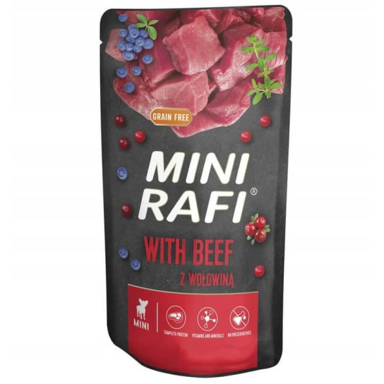 RAFI DOG MINI BEEF - за израснали кучета от малки породи, с Говеждо, плодове, пауч 150г -  - Zoolink