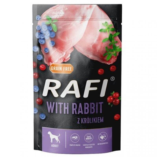 RAFI DOG RABBIT - за израснали кучета, със Заешко, плодове, пауч 500г -  - Zoolink