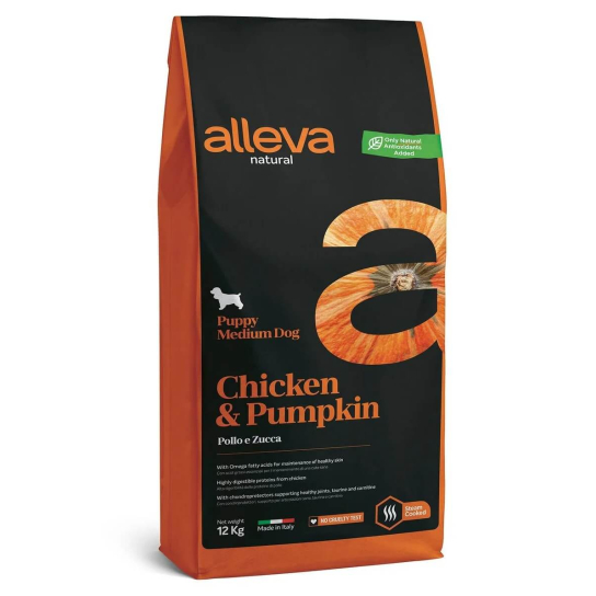 Храна за кучета alleva natural adult maxi с пилешко и тиква, 12кг -  - Zoolink