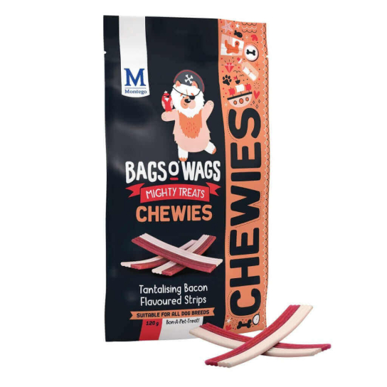 BAGS O’ WAGS CHEWIES STRIPS BACON - лакомства за куче ленти с вкус Бекон, 120г -  - Zoolink