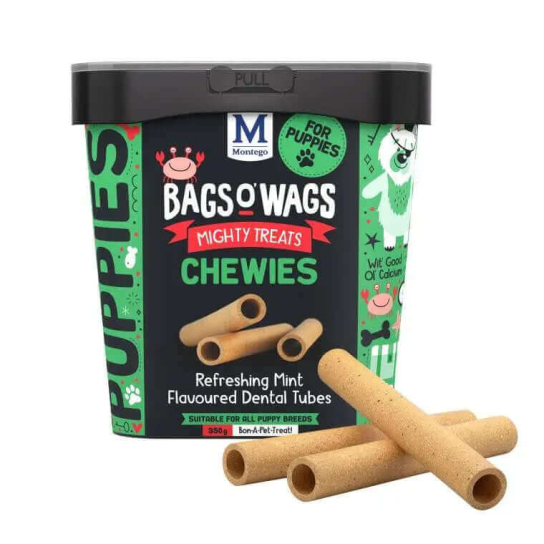 BAGS O’ WAGS CHEWIES PUPPY DENTAL TUBES MINT - дентални лакомства за кученца с вкус Мента, 350г -  - Zoolink
