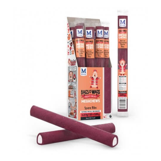 BAGS O’ WAGS MEGACHEWS SPARE RIB BАCON - лакомство за куче мега стик-ребро с вкус Бекон, 120г -  - Zoolink