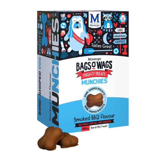 BAGS O’ WAGS MUNCHIES BBQ - кучешки бисквитки кокалчета с вкус Барбекю, 350г -  - Zoolink