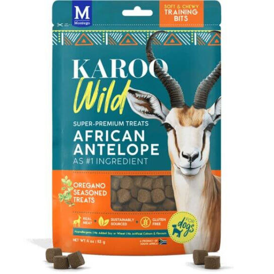 KAROO WILD ANTELOPE OREGANO BITS  - лакомства за куче хапки с месо от Антилопа и Риган, 113г -  - Zoolink