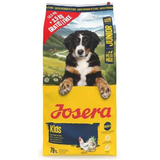 JOSERA KIDS JUNIOR MEDI/MAX - за кученца от средни и едри породи с Пиле и ориз, 12.5 +2.5 кг гратис -  - Zoolink